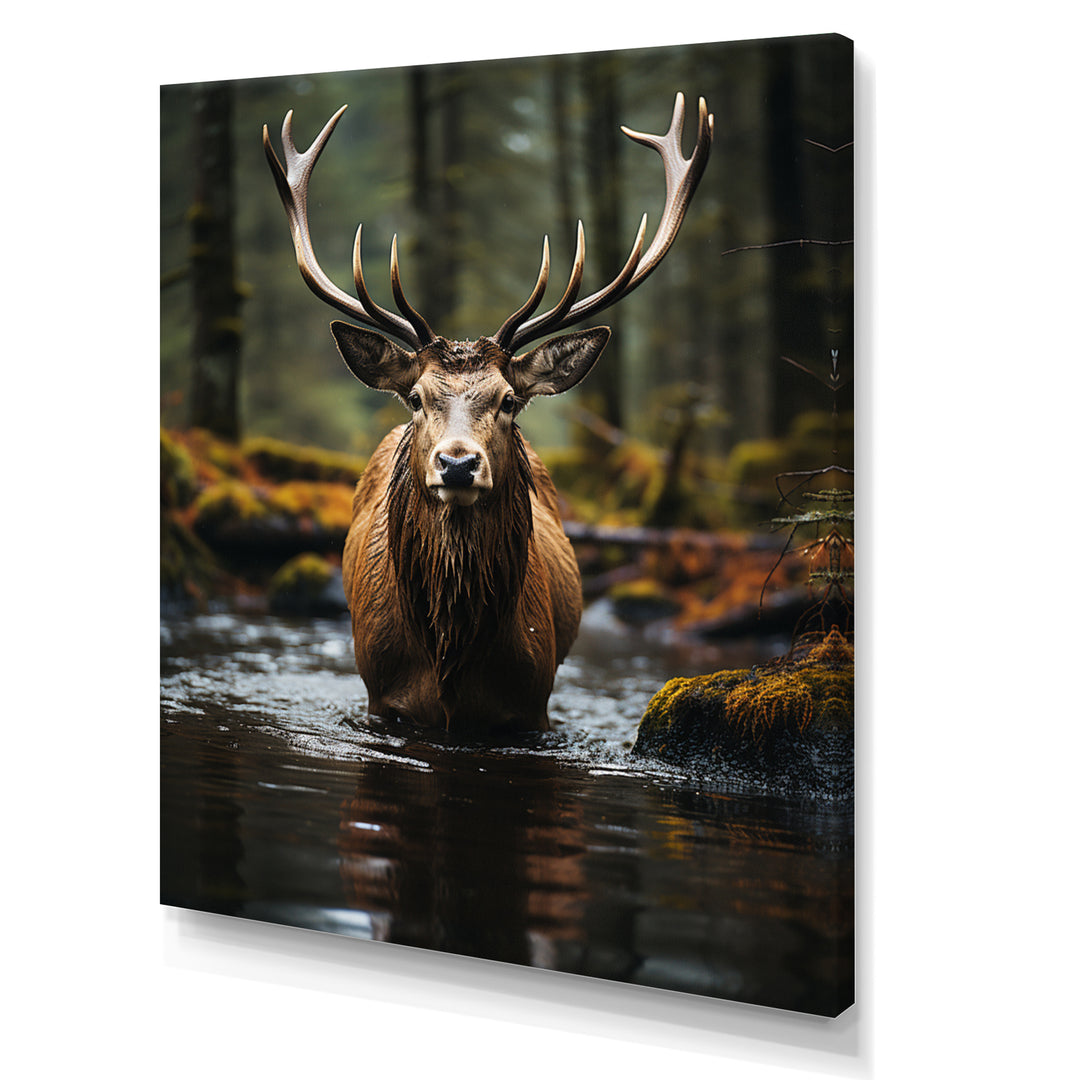 Brown Green Moose Portrait Vibrant - Moose Framed Canvas Art