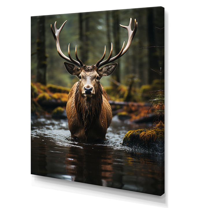 Brown Green Moose Portrait Vibrant - Moose Framed Canvas Art