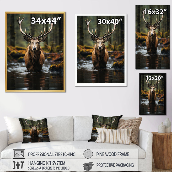 Brown Green Moose Portrait Vibrant - Moose Framed Canvas Art