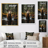 Brown Green Moose Portrait Vibrant - Moose Framed Canvas Art