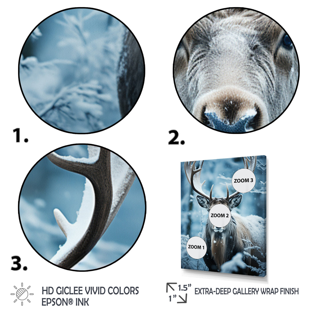 Blue White Moose Winter Frost - Moose Wall Decor