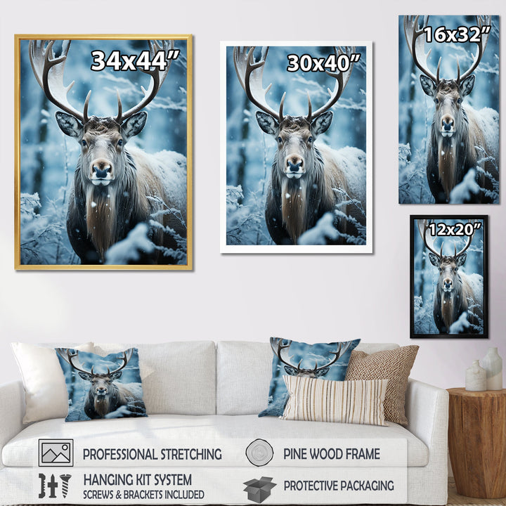 Blue White Moose Winter Frost - Moose Wall Decor