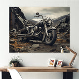 Grey Motorcycle Monochrome Landscape Photography I - Motorcycle Canvas Wall Art