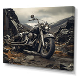 Grey Motorcycle Monochrome Landscape Photography I - Motorcycle Canvas Wall Art