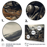 Grey Motorcycle Monochrome Landscape Photography I - Motorcycle Canvas Wall Art