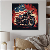 Red Blue Motorcycle American Flag Background - Motorcycle Canvas Wall Art