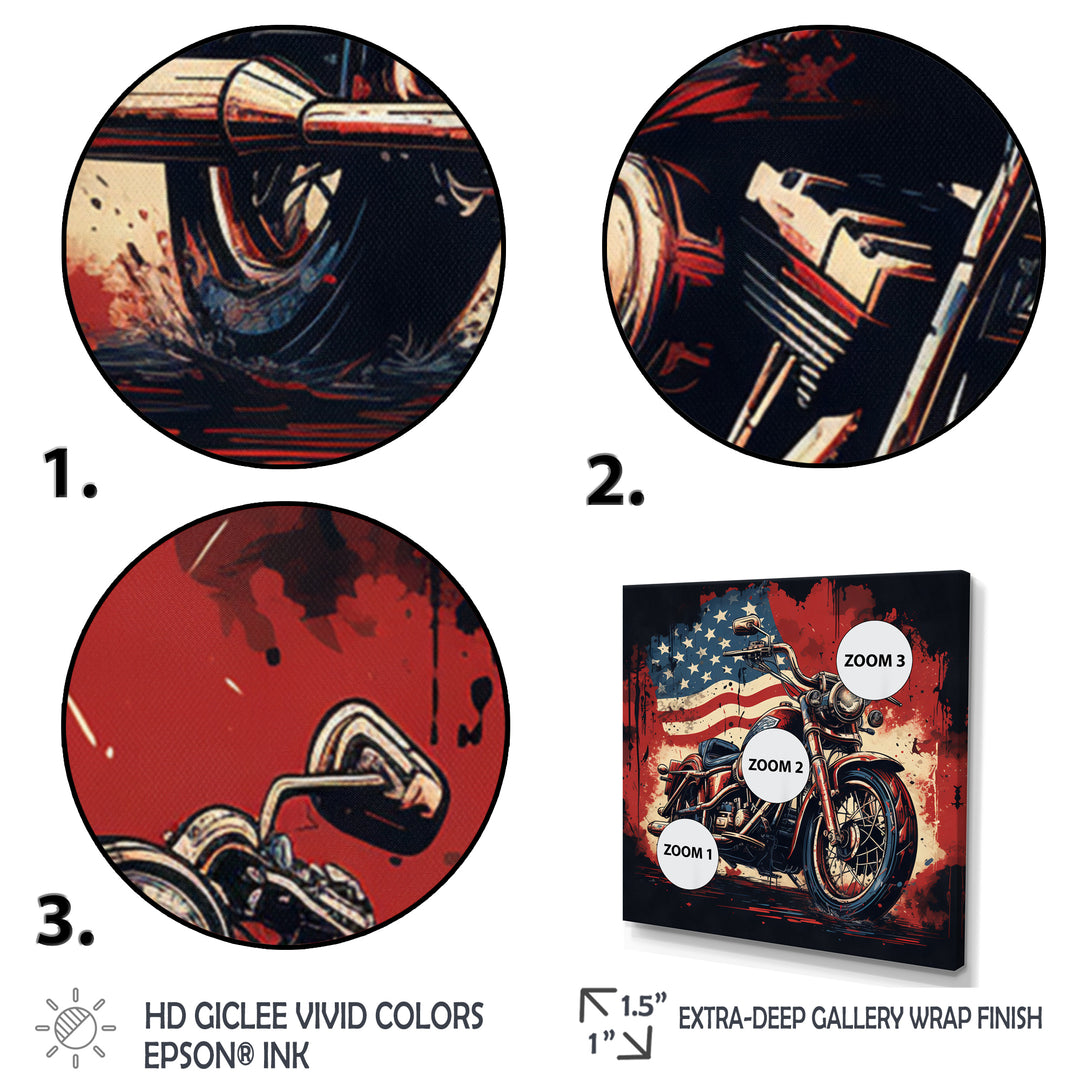 Red Blue Motorcycle American Flag Background - Motorcycle Canvas Wall Art