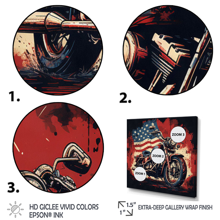 Red Blue Motorcycle American Flag Background - Motorcycle Canvas Wall Art