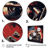 Red Blue Motorcycle American Flag Background - Motorcycle Canvas Wall Art
