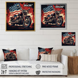 Red Blue Motorcycle American Flag Background - Motorcycle Canvas Wall Art