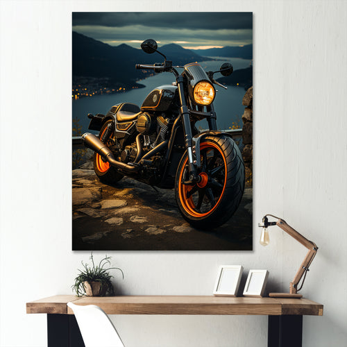 Orange Black Motorcycle Wanderlust I - Motorcycle Canvas Wall Art