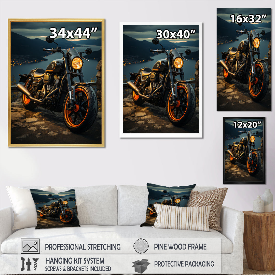 Orange Black Motorcycle Wanderlust I - Motorcycle Canvas Wall Art