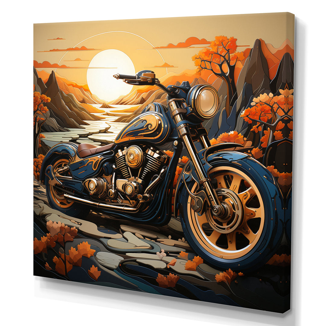 Orange Yellow Motorcycle Wanderlust - Motorcycle Canvas Wall Art