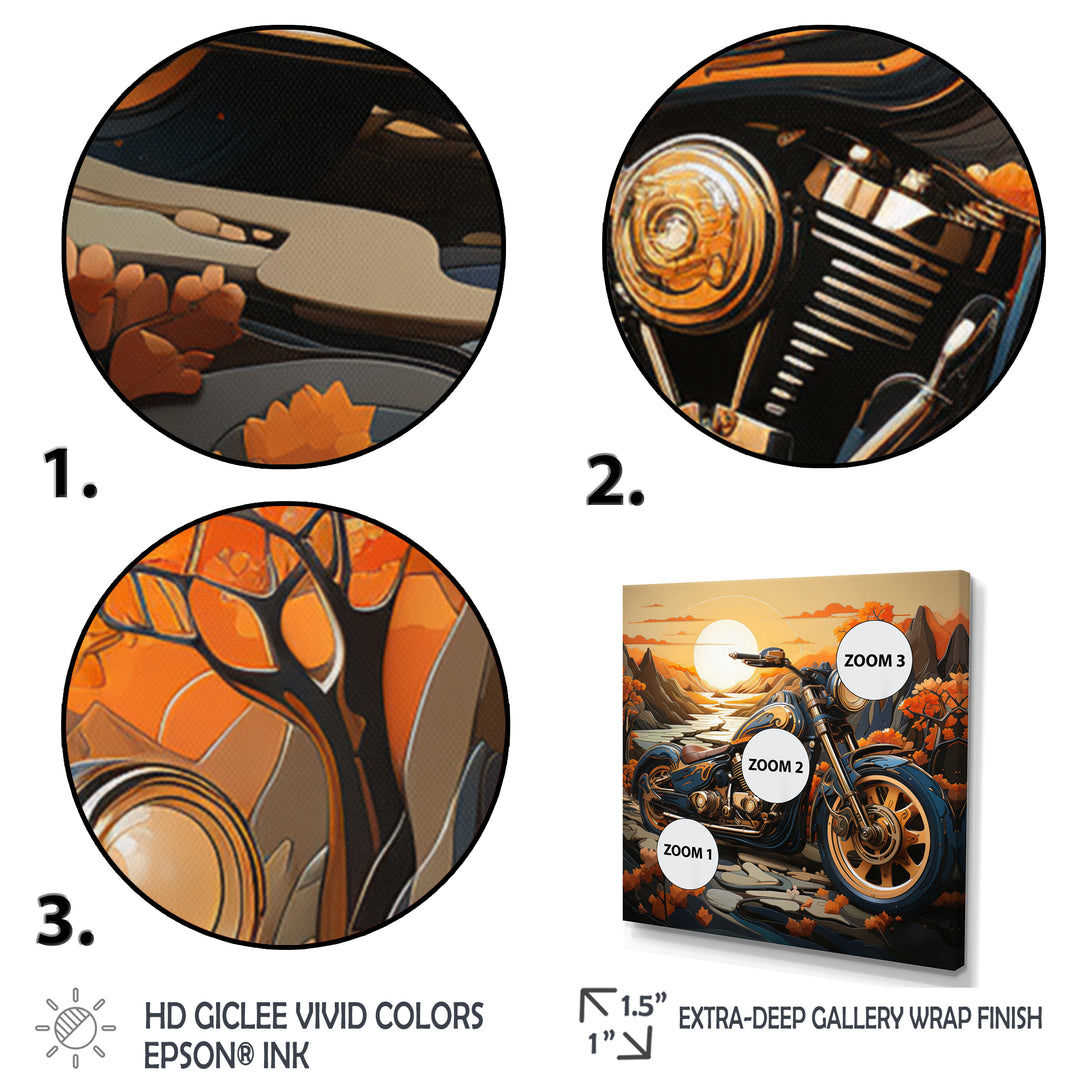 Orange Yellow Motorcycle Wanderlust - Motorcycle Canvas Wall Art