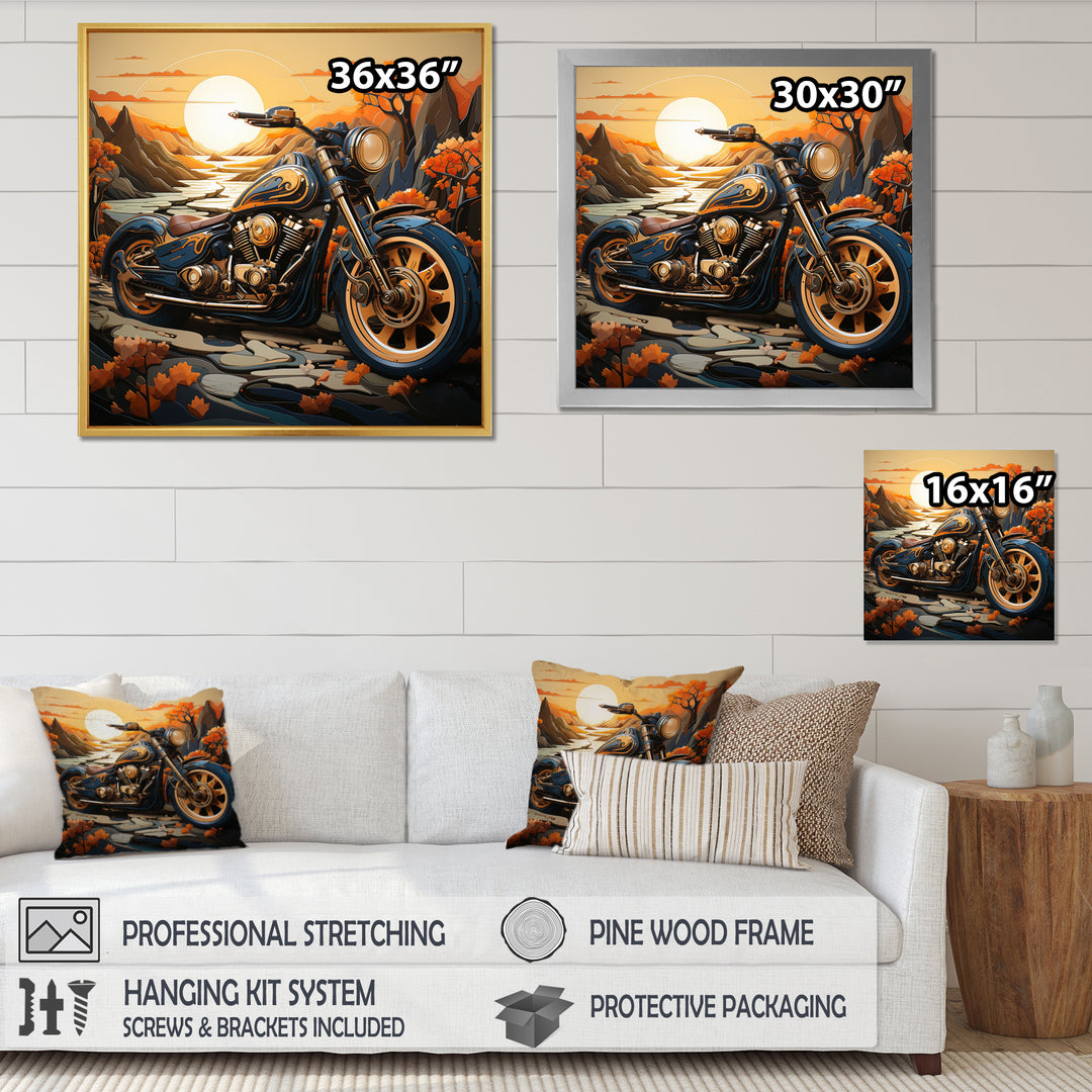Orange Yellow Motorcycle Wanderlust - Motorcycle Canvas Wall Art