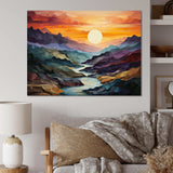 Orange Teal Mountains Bold Landscape - Landscapes Canvas Wall Art