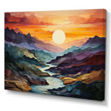 Orange Teal Mountains Bold Landscape - Landscapes Canvas Wall Art