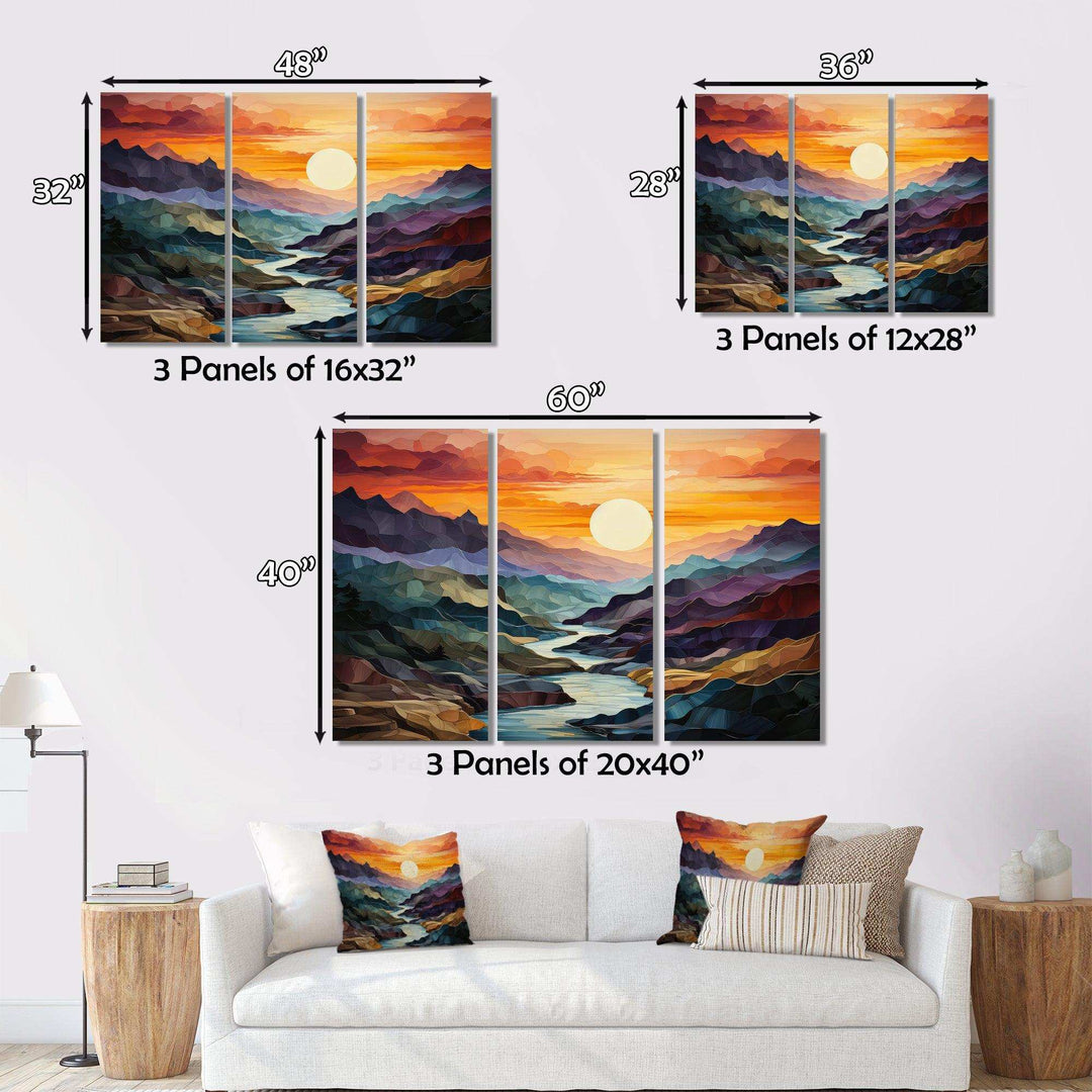 Orange Teal Mountains Bold Landscape - Landscapes Canvas Wall Art
