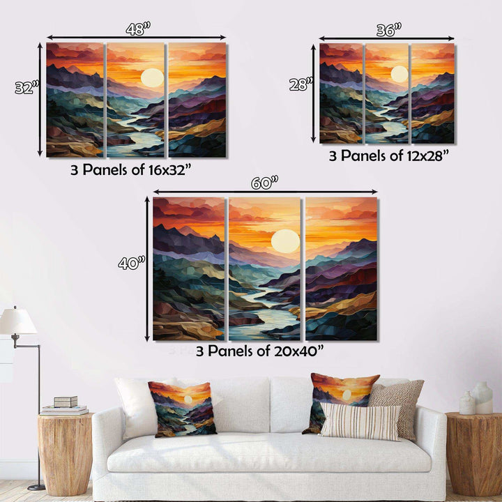 Orange Teal Mountains Bold Landscape - Landscapes Canvas Wall Art