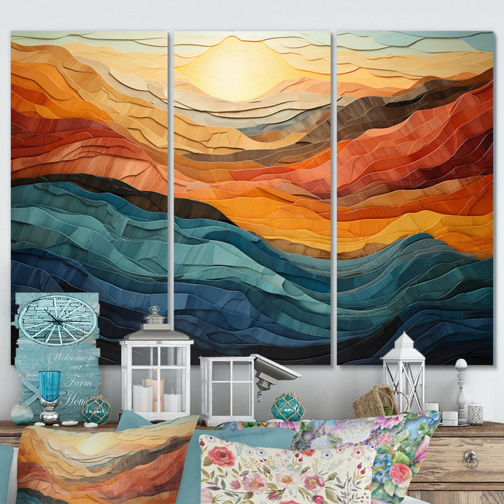 Coral Teal Bold Mountains Landscape - Multi-Panels