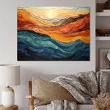 Coral Teal Bold Mountains Landscape - Landscapes Canvas Wall Art