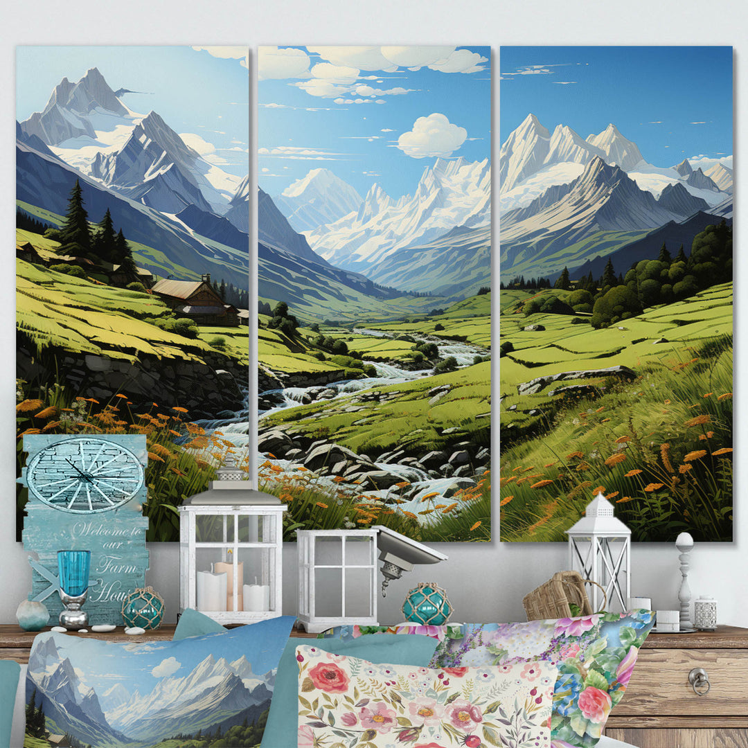 Green White Mountains Summer Peaks Pastoral - Multi-Panels