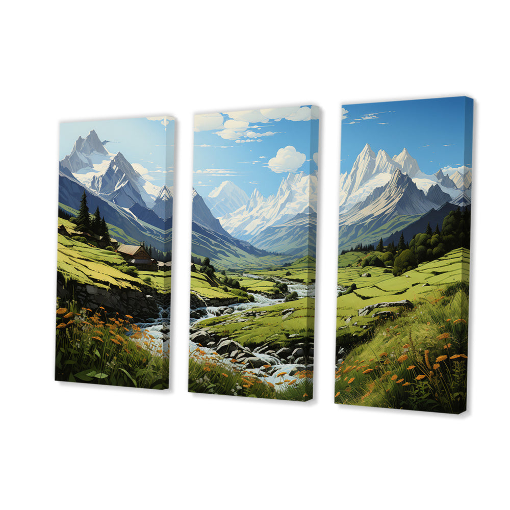Green White Mountains Summer Peaks Pastoral - Multi-Panels