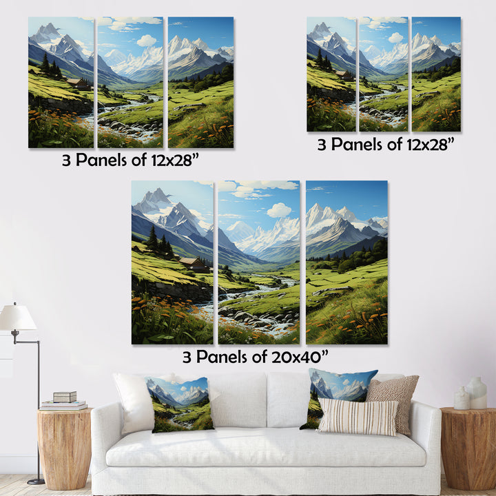 Green White Mountains Summer Peaks Pastoral - Multi-Panels