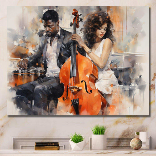 Orange Black Music Harmonious Duo II - Music Canvas Wall Art