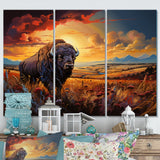 Native American Art Bison Spirit II - Canvas Multipanels Set of 3