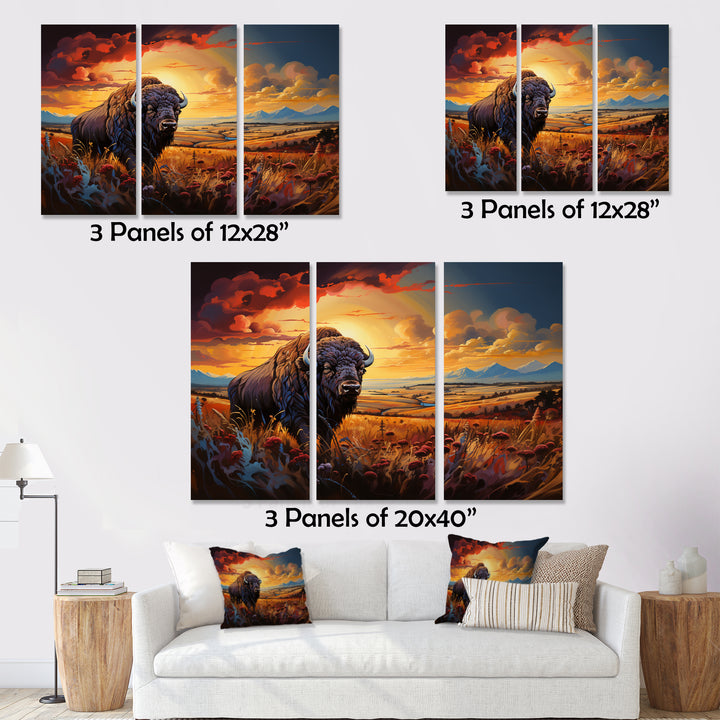 Native American Art Bison Spirit II - Canvas Multipanels Set of 3