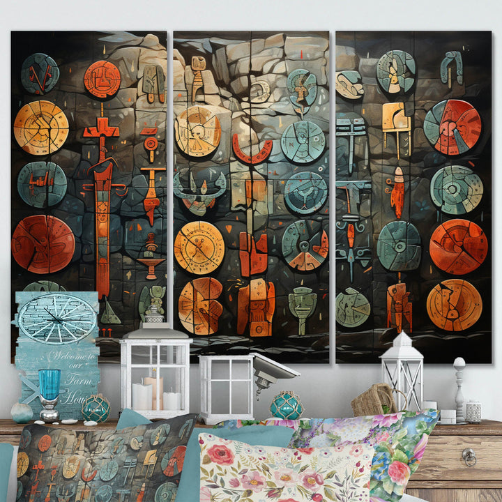 Native Art Ancient Petroglyphs II - Canvas Multipanels Set of 3
