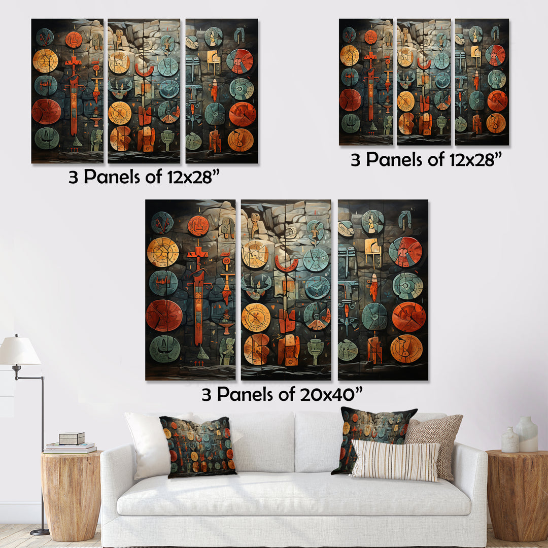 Native Art Ancient Petroglyphs II - Canvas Multipanels Set of 3