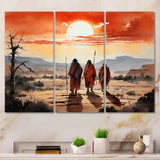Native Art Guardians Of Prairies - 3-Piece Canvas Wall Art