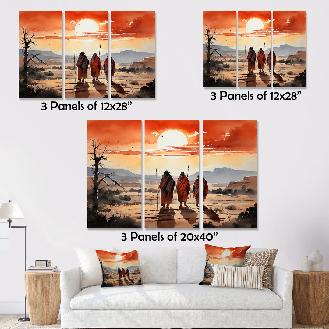 Native Art Guardians Of Prairies - 3-Piece Canvas Wall Art
