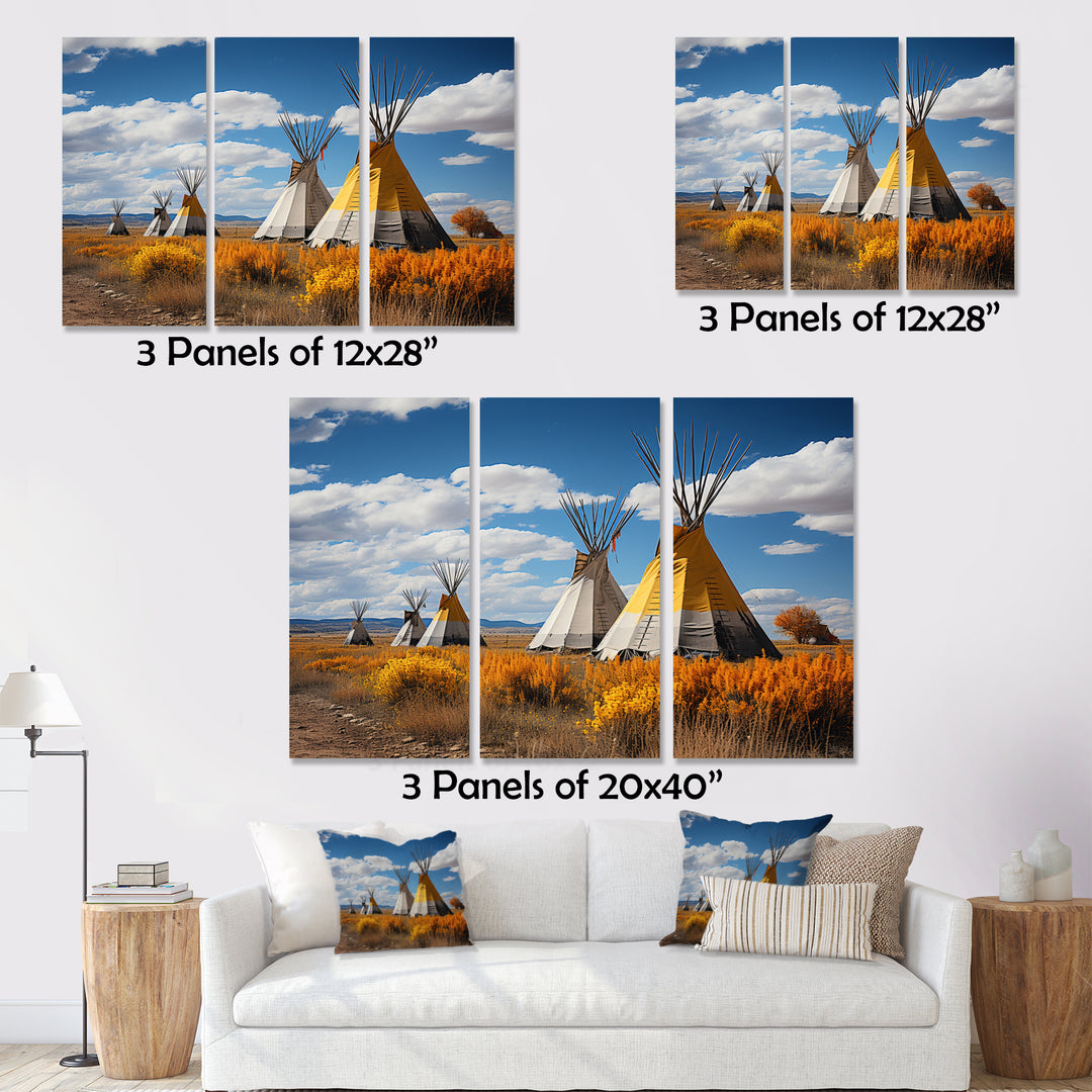 Yellow Native Tipi Path To Spirituality III - Canvas Multipanels Set of 3