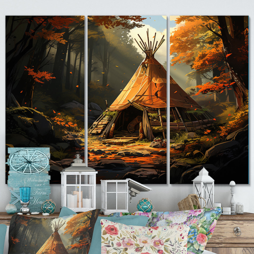 Orange Black Native Tipi Soulful Connections II - Multi-Panels