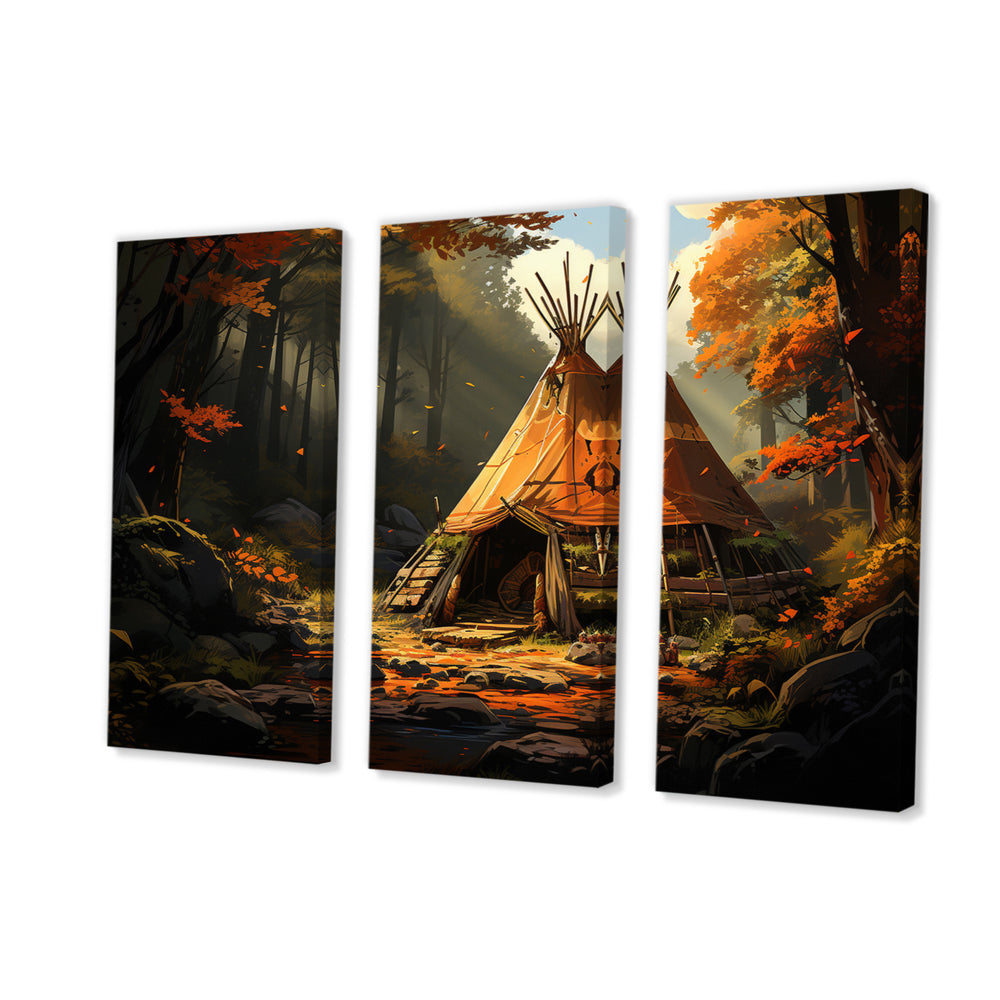 Orange Black Native Tipi Soulful Connections II - Multi-Panels