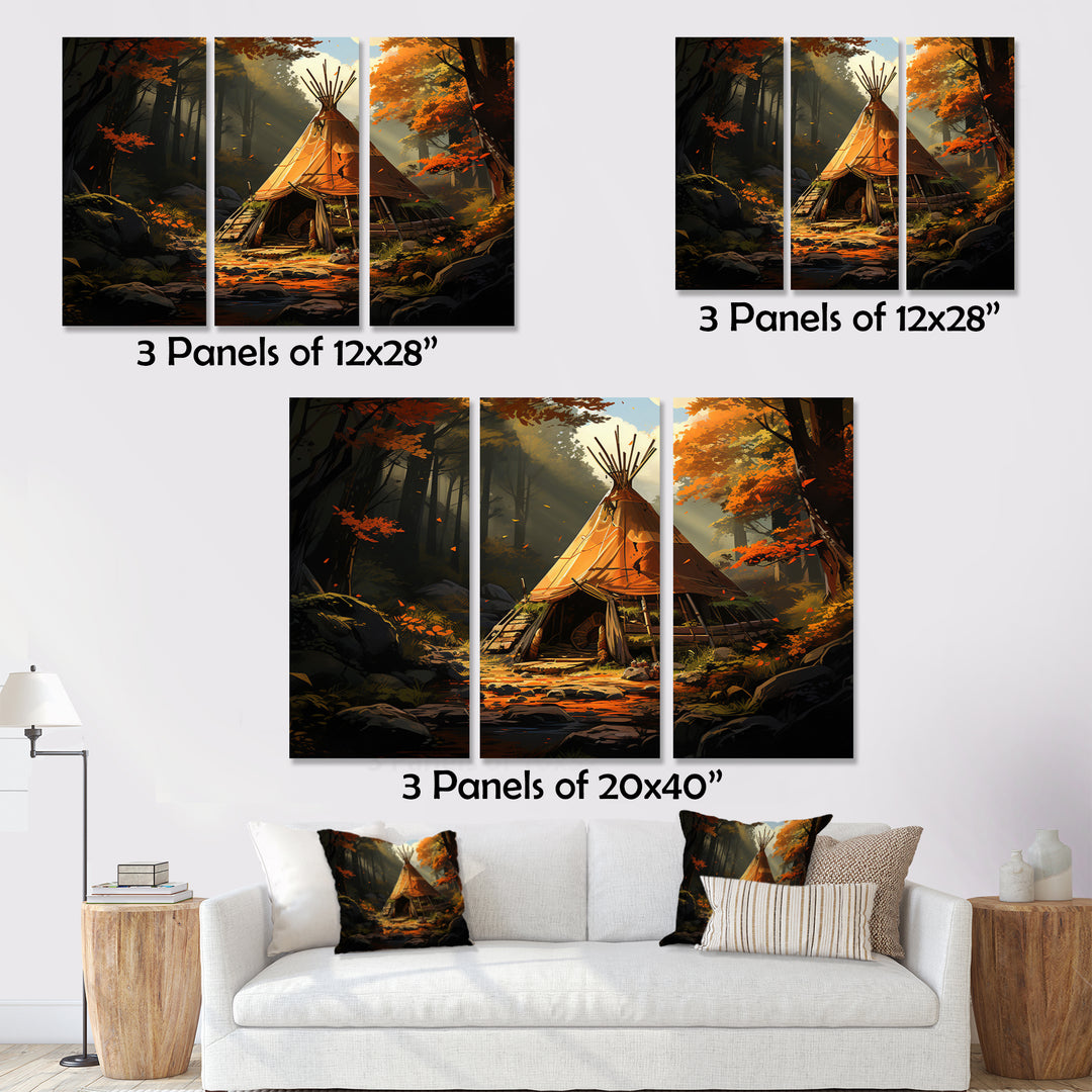 Orange Black Native Tipi Soulful Connections II - Canvas Multipanels Set of 3