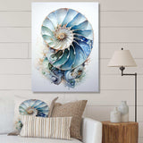 Nautilus Ocean Blue Sheels Symetry - Animals Canvas Wall Art