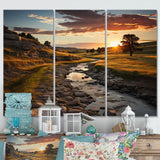 Yellow Green Nebraska Landscape Prairies - 3-Piece Canvas Wall Art