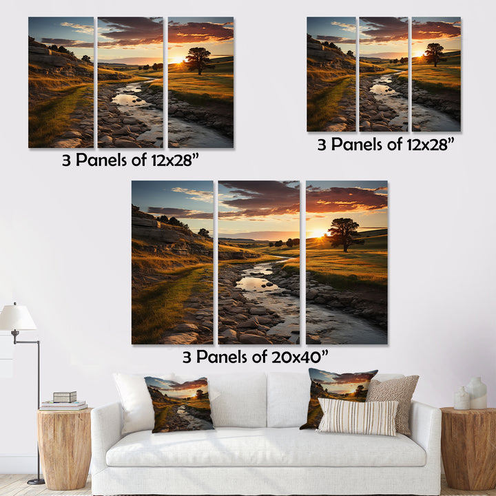 Yellow Green Nebraska Landscape Prairies - 3-Piece Canvas Wall Art