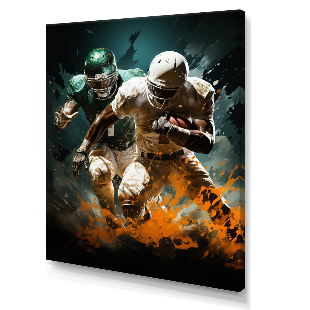 Yellow Football Colliding Energies - Football Canvas Wall Art