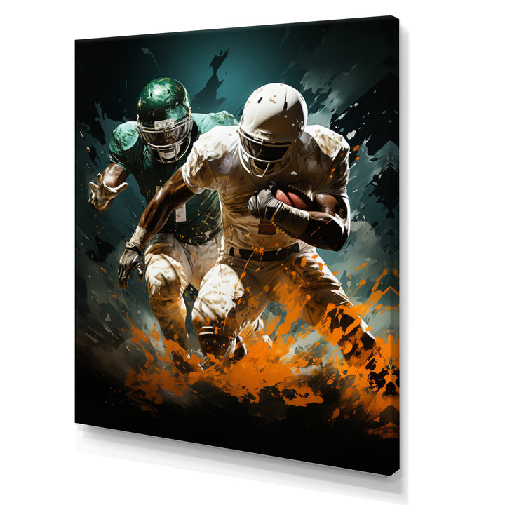 Yellow Football Colliding Energies - Football Canvas Wall Art
