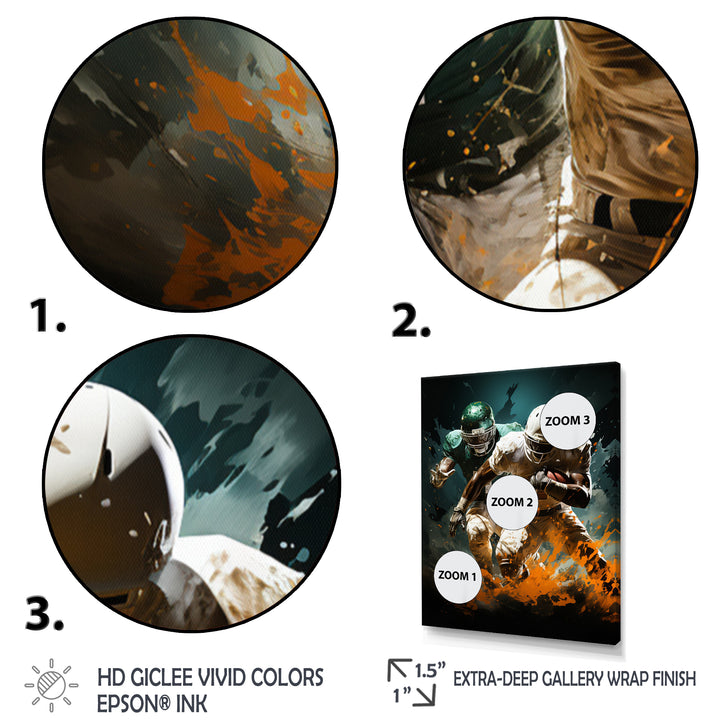 Yellow Football Colliding Energies - Football Canvas Wall Art