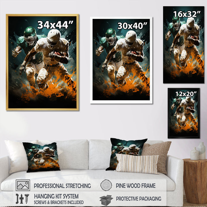 Yellow Football Colliding Energies - Football Canvas Wall Art