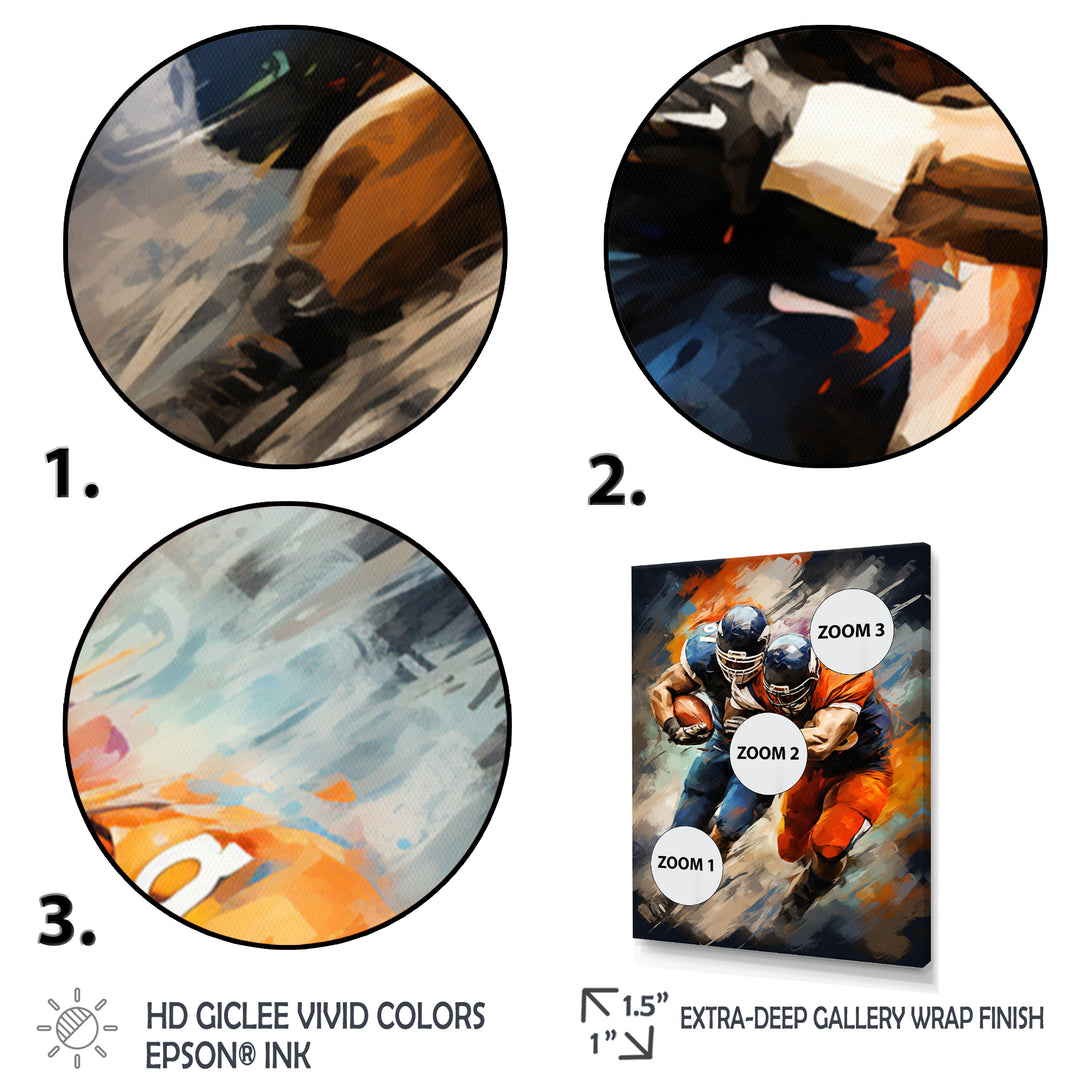 Orange Football Energetic Tackles - Football Canvas Wall Art