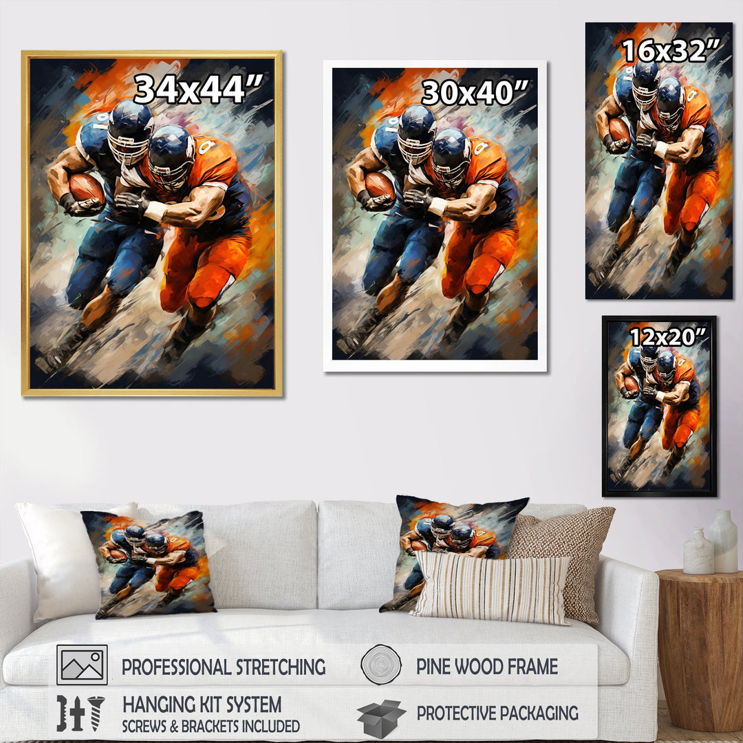 Orange Football Energetic Tackles - Football Canvas Wall Art