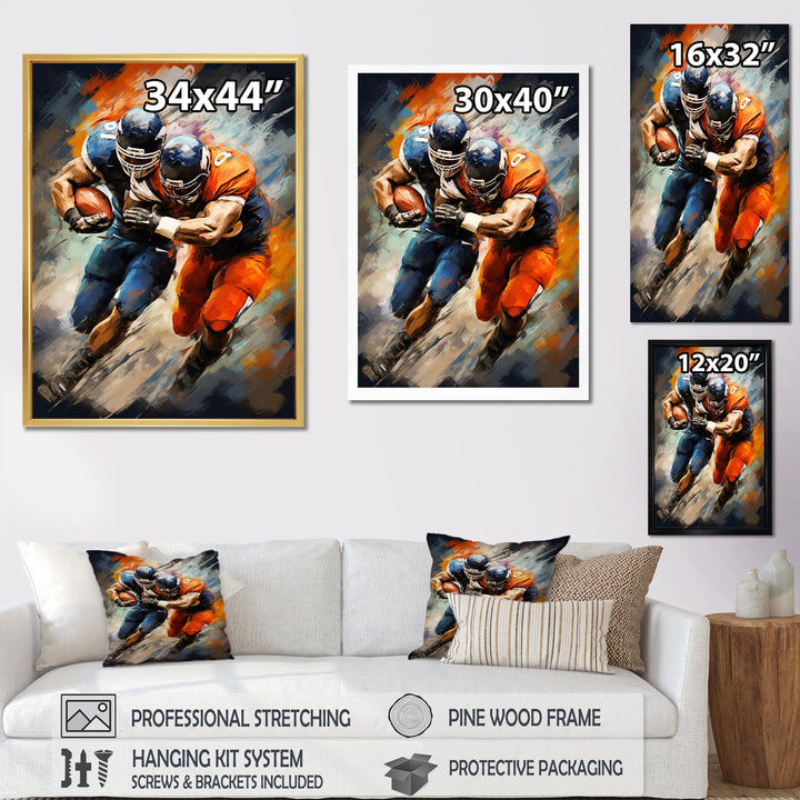 Orange Football Energetic Tackles - Football Canvas Wall Art