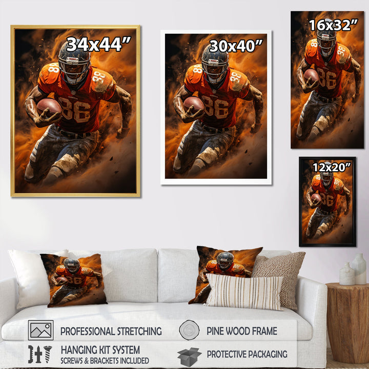 Orange Football Explosive Drives - Football Canvas Wall Art